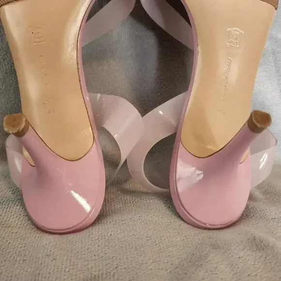 Gianvito Rossi Metropolis Pale Pink PVC Heels Open Toe Size 11 / IT 41 - Picture 4 of 9